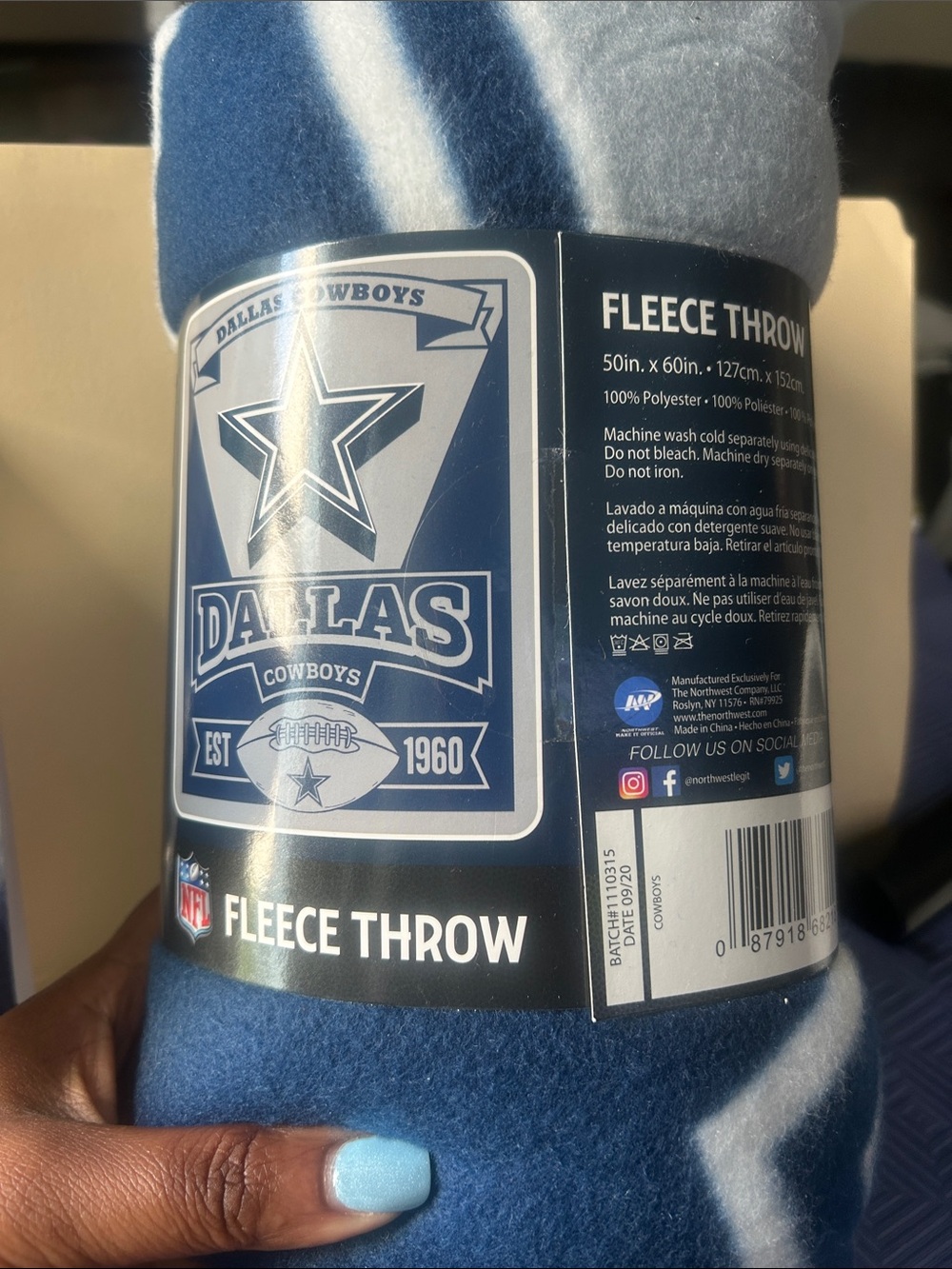 NFL Dallas Cowboys Blue & White Fleece Throw Blanket